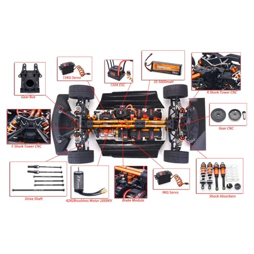 TOUCAN RC HOBBY 1/7 Racing EX07 RC Sports Car Electric Remote Control On Road Vehicle 4082 Brushless Motor Light System Alloy Shock Absorber - color: Bupk