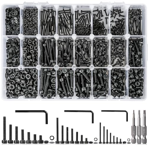 Hex Socket Metric Bolt Assortment, 1713Pcs M2 M3 M4 | 21 Sizes 4mm–30mm Length; 12.9 Alloy Steel, Zinc Plated; Includes Screws, Nuts & Washers and Hex Bits for Machinery Repair - size: A. M2 M3 M4