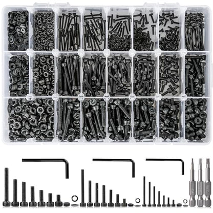 Hex Socket Metric Bolt Assortment, 1713Pcs M2 M3 M4 | 21 Sizes 4mm–30mm Length; 12.9 Alloy Steel, Zinc Plated; Includes Screws, Nuts & Washers and Hex Bits for Machinery Repair - size: A. M2 M3 M4