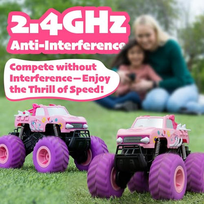 Threeking 1:16 Amphibious Monster Truck Pink Remote Control Car for Girls | Waterproof Durable 4WD Off-Road RC Crawler Cars Pick-Up Unique Toys Gifts for Ages 6-12 - color: Pink