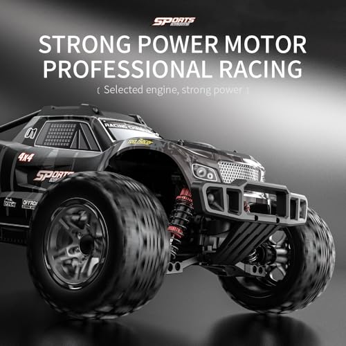1/10 Remote Controlled Car for Adults, 50 km/h High Speed 4WD Offroad RC Truck, Waterproof RC Buggy All Terrain, 3 Batteries (Grey) - color: Kf10,3 Batties,gery