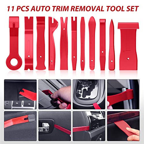 Nilight 200Pcs Trim Removal Tool, Auto Push Pin Bumper Retainer Clip Set | Fastener Terminal Remover Adhesive Cable Clips Round Handle Crowbar Kit Car Panel Radio Auto Clip Pliers - color: 200 Clips+ Remover Tools Red
