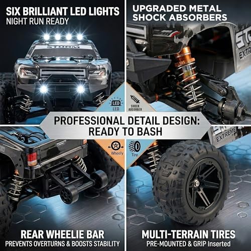 V3 1/14 Fast RC Cars for Adults, 4x4 Offroad Waterproof Monster Truck | 40+ mph High Speed Remote Control Drift Buggy Car , Electric Powered All Terrain Truggy with 2S Battery for Snow Sand - color: Black Gray