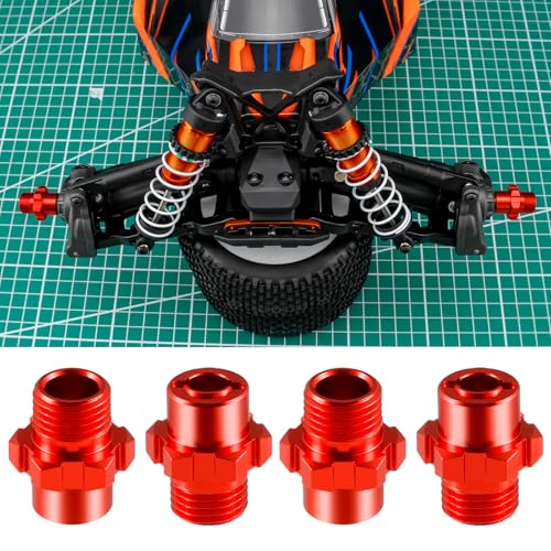 4Pcs Aluminum Alloy RC Hex Combiner Wheel Hex Hub Adapter Upgrades for 1/8 Tra-xxas Jato VXL 2S RC Monster Trucks (Red) - color: Red