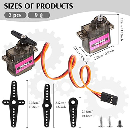 2 Pcs MG90S 9g Micro Servo Motor Metal Gear Micro Servos Replace SG90 for Smart RC Robot Helicopter Airplane Controls Car Boat Plane Vehicle Models