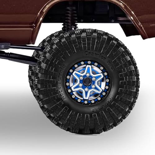 1.9" Alloy Wheels and Rubber Tires 4-Pack, for TRX4, SCX10, SCX10 III, 90046, D90 and Other Popular RC Crawler Models (blue) - color: Blue+W tires