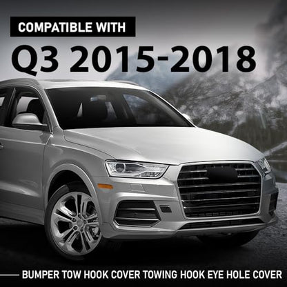 LQI Front Bumper Tow Hook Eye Cover Cap Fit Audi Q3 (Quattro) 2015-2018 | Black 8U0807241AGRU - size: Front | Fit Audi Q3 & Q3 Quattro 2015-2018
