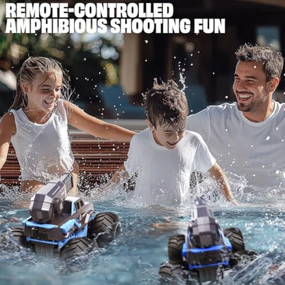 BEZGAR Remote Control Monster Truck, RC Boat Amphibious Cars Pickup Monstertruck with Shooting Water Gun - Pool Toys 4WD Waterproof All-terrian Off-Road Vehicles Gifts for Kids Boys Adults - color: Blue