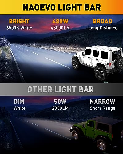 NAOEVO 7 Inch LED Light Bar, 480W 48,000LM LED Off Road/Fog Lights, 4 Pcs | Spot Flood Combo Waterproof LED Tractor Lights, Aluminum LED Work Lights with Bracket for Truck, Tractor, Boat, ATV, UTV - size: 4 Pcs