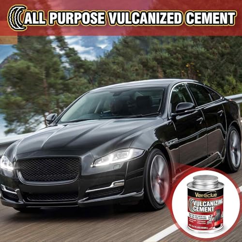 Chemical Vulcanizing Cement 3.4FL.Oz, All Purpose Tire Repair Rubber Glue, Dry Clear Rubber Cement, Tire Patch Glue with Brush Top Can for Car, Motorcycle, Bike Tires
