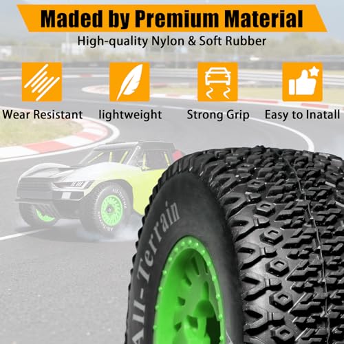 1/10 RC Short Course Truck Tire and Wheel - 12mm/17mm Hex, Green | All-Terrain Tires and Nylon Wheels Compatible with 1/10 Traxxas Slash 4WD 2WD Arrma Senton Axial Losi Redcat RC Buggy, 4-Pack - color: Green