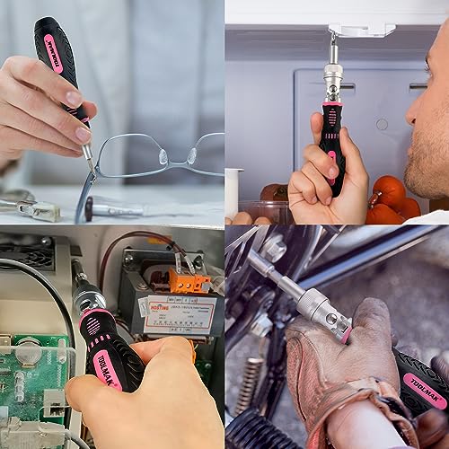 Ratcheting Screwdriver Set, 61pcs Socket & Precision Bit Set | Cr-V Steel, Rotatable Ratchet Handle & Storage Case, Ideal for Bikes, Electronics, Watches & Glasses - style: 61pcs Pink Ratchet Screwdriver