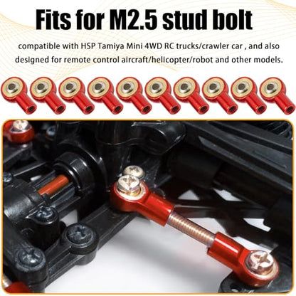 10PCS M2.5 Tie Rod End Ball Joint Aluminum Ball Head Holder Steering Linkage 13mm Upgrade Parts Compatible with HSP Tamiya Mini 4WD, RC Truck Crawler Car/Robot/Boat/Airplane Models, Red - color: Red