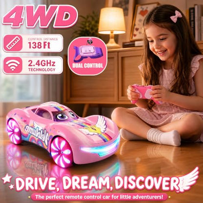 Gesture Sensing RC Stunt Car, 2.4GHz 4WD Remote Control Car for Girls 4-12 | 50 Min Play Dual Batteries, Mist Spray, LED Light Wheels & 360° Spin, Hobby Toy Birthday Gift for Kids Girls Ages 6 7 8, Pink - color: 2-pink