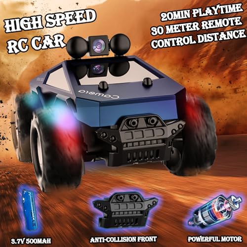 Remote Control Car, 1/28 RC Monster Truck Toys with 720P HD FPV Camera, High Speed All-Terrain Racing Vehicle with Blinking Body Lights for Adults, Kids, Boys, Dual Control Modes