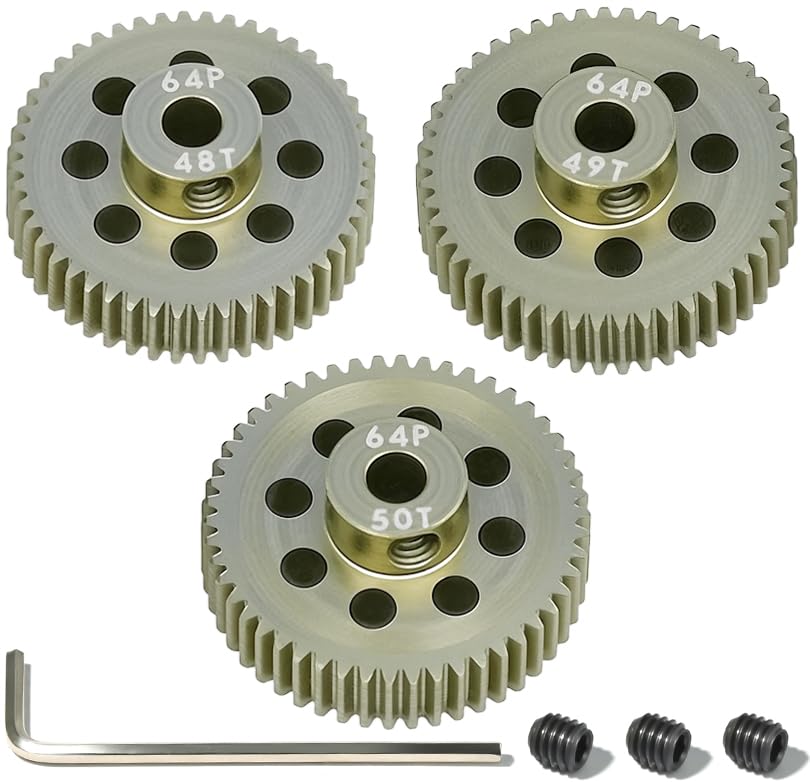 64P Pinion Gear 3.175mm Shaft 7075 Aluminum Alloy Motor Gears,0.6 Metric Pitch 48 49 50T with 1/8 Hole Pinion Gear Compatible with 1/10 Arrma HPI Kyosho Losi Axial Traxxas Tamiya RC Car - size: 48 49 50T