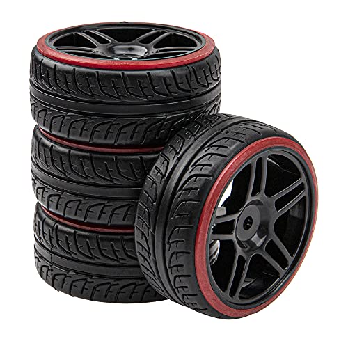 5-Spoke Hard Plastic Wheel Rims & Plastic Tires 12mm Hex for Traxxas HSP Tamiya Kyosho Himoto HPI Redcat 1/10 On-Road RC Drift Drifting Car (Style 2), Black