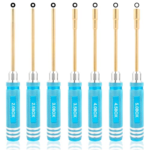7 Pieces Hex Screwdriver Set 2.0/2.5/3.0/3.5/4.0/4.5/5.0mm RC Socket Wrench Kit Nut Drive for Traxxas Redcat Axial SCX24 Quadcopter Helicopter FPV Drone Car - RC Nut Removal Tools (Blue)