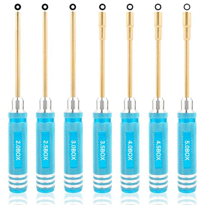 7 Pieces Hex Screwdriver Set 2.0/2.5/3.0/3.5/4.0/4.5/5.0mm RC Socket Wrench Kit Nut Drive for Traxxas Redcat Axial SCX24 Quadcopter Helicopter FPV Drone Car - RC Nut Removal Tools (Blue)