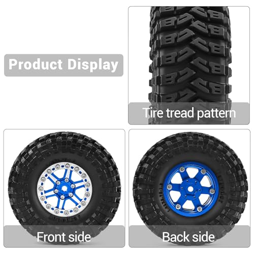 1.3" Wheels and Tires 70mm (2.76in) for SCX24 TRX4M 1/18 1/24 RC Crawler Upgrade Parts (Blue, 4Pcs) - color: blue-3