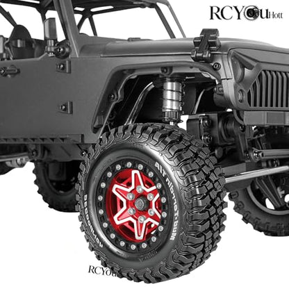 RC 1.9" Beadlock Wheels and Tires Set for 1/12 M-J-X H12Y H12Y+ H12P MN-128 RC Crawler,Wheels Tire OD 90MM/3.54",Aluminium Wheel Rims (4PCS),1.9" Beadlock Wheel Tires,Red - color: Red- (Wheel Tires)