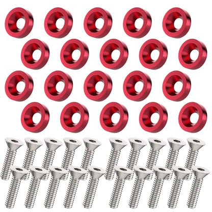 20 PCS Engine Dress Up Kit, CNC Finishing Fender Bumper Washers (Red) | M6 Aluminum Engine Bay Dress Up Kit, Fender Bolts for Trunk License Plate Frame - color: 20 pcs Red