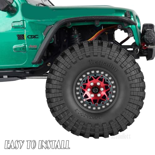 RC Aluminium 1.9 Beadlock Wheel Rims Set for 1/10 SCX10 90046 AXI03007 TRX4 TRX6 VS4-10 Gen7 Gen8 CFX MST D90 RC Crawler,(4PCS) 1.9 RC Beadlock Rims,1.9 rc Wheels,Red - color: Red- (Wheel Rims)