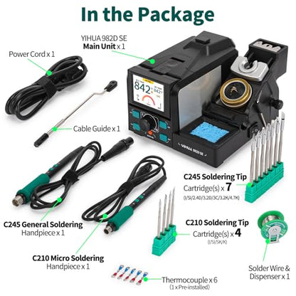 YIHUA 982D SE 200W Micro Soldering Kit with Precision Soldering Iron Station with 11 Soldering Tips, Lead-Free Solder, Auto Temperature Calibration Function