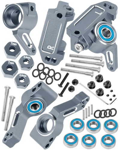 Upgrades Parts for 1/10 Slash VXL 2WD/Stampede VXL 2WD/Rustler VXL 2WD/Bandit VXL 2WD,Aluminum Front Steering Block Knuckles & C-Hubs Caster Blocks & Rear Hubs Hops Up,Titanium - color: Titanium(upgrades Parts)