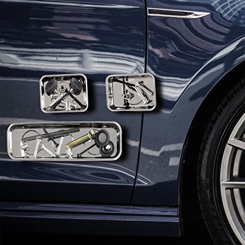 3 Pieces Magnetic Trays with 5LBs Telescoping Magnetic Pick-up Tool Set, 8.9" and 2 Pieces 3.7" Rectangle Stainless Steel Magnet Parts Tray for Screws, Mechanic's - size: 8.9", 2 x 3.7"+5LB Pickup