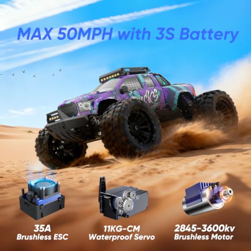 1/14 RC Cars 50 KPH 4WD Offroad Truck with 25W Fast Charger 3S Batter | 2845-3600kv Brushless Motor,11KG-CM Waterproof Servo,35A Brushless ESC,2.4GHz with anti-interference