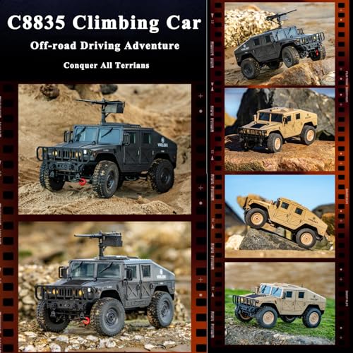1/16 RC Truck, 4WD Military Off-Road RC Hummer with Winch & Machine Gun | C8835 Gray - color: C8835-gray