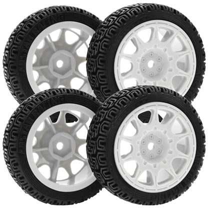 1/10 RC On Road Tires & Nylon Wheel Rims 12mm Hex OD70mm Rubber Tires Compatible with Tamiya TT01 TT02 XV01 HSP HPI Kyosho Traxxas WLtoys 1/10 1/12 On-Road Touring Car (White) - color: White