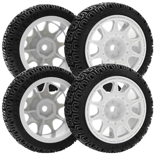 1/10 RC On Road Tires & Nylon Wheel Rims 12mm Hex OD70mm Rubber Tires Compatible with Tamiya TT01 TT02 XV01 HSP HPI Kyosho Traxxas WLtoys 1/10 1/12 On-Road Touring Car (White) - color: White