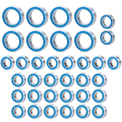 MORLORDY 36Pcs RC Complete Sealed Bearings Kit Wheel Hubs Kit for 1/16 Mini Slash E-Revo Rally RC Truck Upgrade Parts