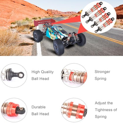 Oiled 4Pcs 72mm Aluminum Oil Shock Set for 1/12 1/14 1/16 RC Cars - Front/Rear Upgrade Compatible with WLtoys 144001, 124019, MJX 16208, HBX - color: Bz-silver-red-81mm
