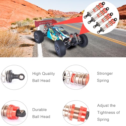 Oiled 4Pcs 66mm Aluminum Oil Shock Set for 1/12 1/14 1/16 RC Cars - Front/Rear Upgrade Compatible with WLtoys 144001, 124019, MJX 16208, HBX - color: Bz-silver-red-75mm