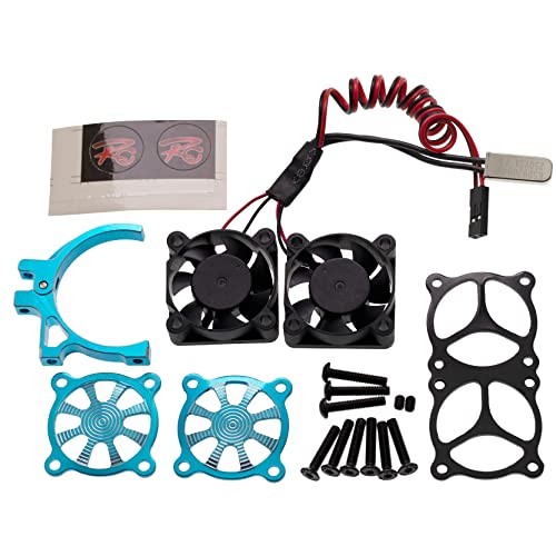 36MM Aluminum Alloy w/Double Cooling Fan Heat Sink with Temperature Control Compatible with 1/10 TRX4 SCX10 Traxxas Track HSP HPI Wltoys Himoto Tamiya 540 550 3650 3660 RC Car(Blue)