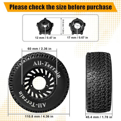 1/10 RC Short Course Truck Tire and Wheel - 12mm/17mm Hex, Black | All-Terrain Tires and Nylon Wheels Compatible with 1/10 Traxxas Slash 4WD 2WD Arrma Senton Axial Losi Redcat RC Buggy, 4-Pack - color: Black