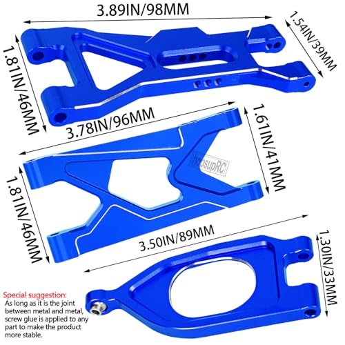 RC Aluminum Front Rear A Arms Upgrades Part for 1/10 Gorgon 4X2 2WD Gorgon Monster Truck(ARA3230T1),Alloy Front Rear Suspension A Arms Hops Up,Navy Blue(6PCS) - color: Navy Blue(6pcs)