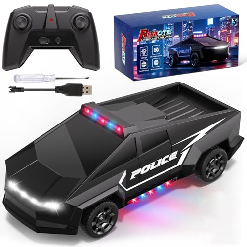 RC Police Car for Kids Ages 4-8, 1:22 Boys Remote Control Truck with Lights | Black RC Toy Car with Load Space, Birthday Gifts for Boys/Girls Age 4 5 6 7 8 9 10-12 - size: 1:22 RC Car (Police)