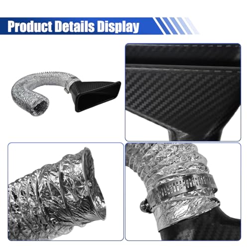 Craedli Carbon Fiber Car Air Intake Duct, Square Car Front Bumper Brake Air Intake Pipe with Extendable Flexible Hose and Hose Band, Universal Automotive Modified Replacement for Most Cars(Square) - size: Square