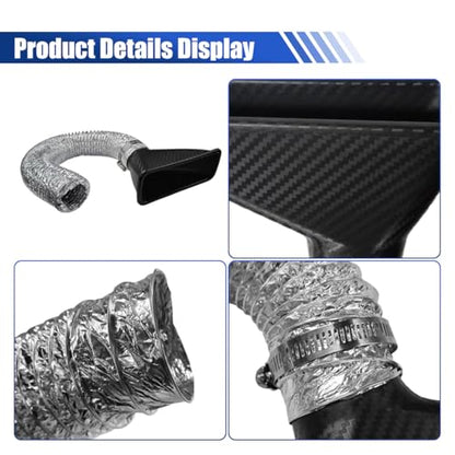 Craedli Carbon Fiber Car Air Intake Duct, Square Car Front Bumper Brake Air Intake Pipe with Extendable Flexible Hose and Hose Band, Universal Automotive Modified Replacement for Most Cars(Square) - size: Square
