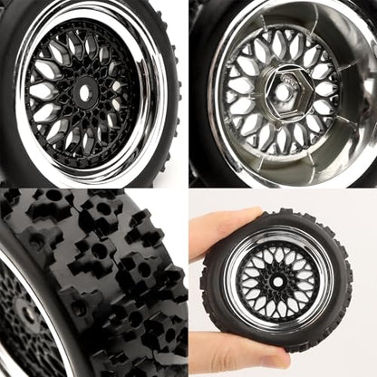 1/10 Scale On Road Rubber RC Tires Wheel Rims 12mm Hex Compatible with Tamiya TT01 TT02 XV01 Traxxas 4 Tec 2.0 Kyosho WR8 Sakura D3 WLtoys 144001 HPI Touring Racing Car