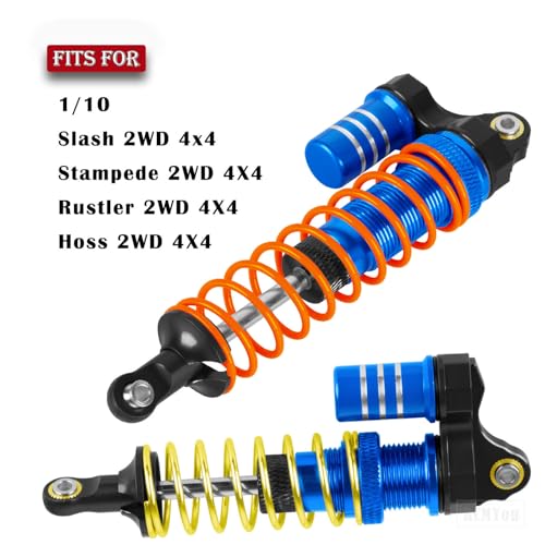 RC Aluminum Front Rear Big Bore RC Shock Absorber Upgrades Part for 1/10 Slash,Stampede,Rustler,Hoss 2WD 4X4 VXL,Alloy 4PCS RC Shocks w/Golden spring,Navy Blue - color: Navy Blue- (RC Shocks)