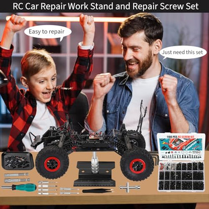RC Car Repair Work Stand, 1100pcs RC Screw Kit and Vehicle Scale Accessories for Traxxas Axial Redcat Arrma HPI HSP SCX10 RC4WD 1/8 1/10 1/12 1/16 Scale RC Crawler Truck Buggy Car - color: Black