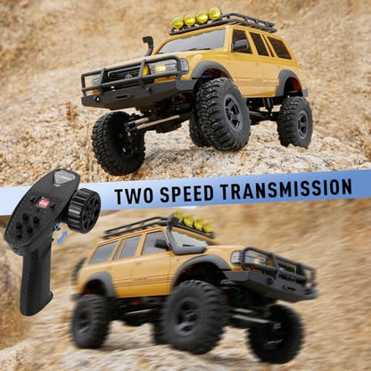 FMS 1/18 FCX18S Toyota Land Cruiser LC80 S Officially Licensed RC Crawler, 4WD RC Rock Truck, 2.4Ghz with 900mAh Battery&LED Lights, Hobby Grade Off-Road RC truck, Remote Control Car for Adults Yellow - color: Yellow