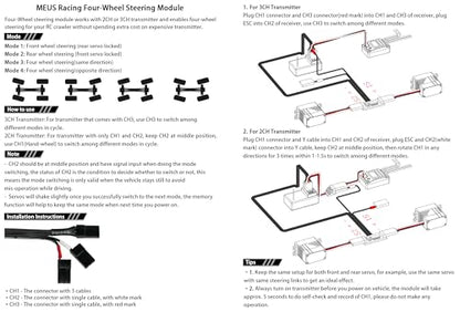 MEUS Racing 4WS Four-Wheel Steering Control Line Upgrades with Control Board and Servo Control Lines, Suitable for 4WS RC Crawler Car SCX10, TRX4, SCX24 TRX4M etc.