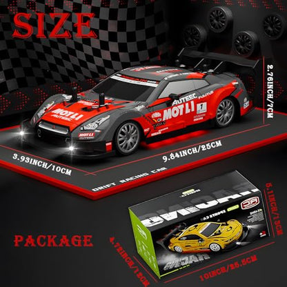 1:20 RC Drift Car for Kids,4WD 2.4GHz 30KM/H High Speed Remote Control Car, Racing Sport Toy Car with LED Lights,Drifting Tires＆2 Batteries (Red 01) - color: Red 01