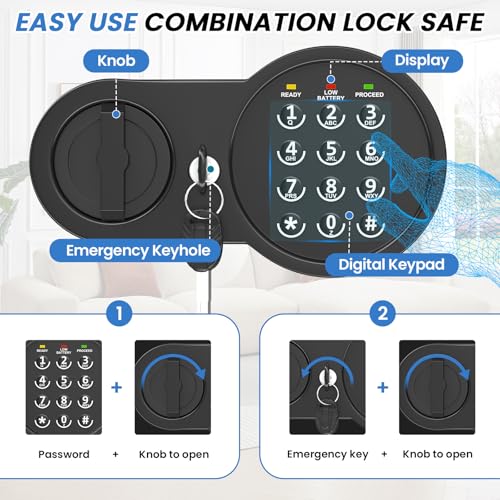 17.55'' Fireproof Safe Box with Digital Keypad, 3.2 Cu Ft Home Safe | Safes with Smart Alert, 2 Removable Shelves,Keys & Pass Code,Wall Mount,External Emergency Power and Fireproof Waterproof Bag - size: 3.2 Cubic Feet